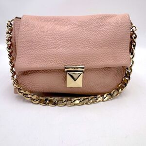 Auth Valentino Garavani Soft Pebbled Light Pink Leather Shoulder Bag Thick Chain